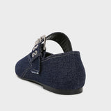 ADVBRIDGE  -  Denim Blue Flat Ballet Flats Women Fashion Metal Buckle Strap Design Flats Shoes Light Breathable Mary Jane Shoe Designer Shoes