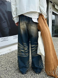 Advbridge Wide Leg Jeans Men Bleached Do Old Retro Handsome Japanese Style  Baggy Prevalent Hipster Advanced Youthful Vitality Daily