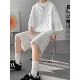ADVBRIDGE  -  M-5XL Plus Size Mens Tracksuit Set Casual Sports Shorts with Plain Pullover Hoody T-shirt Leaves Printing Summer Clothing XXXXXL