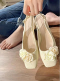 Advbridge Floral Sweet Square Head Sandals Women Outside Wear Summer New Belt Buckle Sandals Female Flower High Heel Thick Heel Shoes