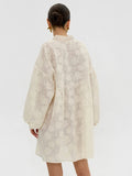 ADVBRIDGE  -  Flower Embroidery Mini Dress Women Ruffle V Neck Single Breasted Long Sleeve Dresses Summer Elegant Casual Loose A-line Vestidos