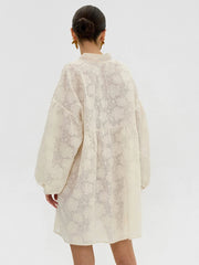 ADVBRIDGE  -  Flower Embroidery Mini Dress Women Ruffle V Neck Single Breasted Long Sleeve Dresses Summer Elegant Casual Loose A-line Vestidos