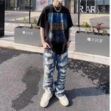 Advbridge American retro heavy industry destroyed erosion patch design jeans for men and women high street distressed cleanfit pants