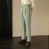 Advbridge Men's Light Luxury Fitting Well Draped Baggy Suit Pants Casual Button-down Solid Color Straight Premium Elegant Dress Pants