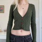 ADVBRIDGE  -  Elegant Autumn Simple Knitted Short Cardigan Y2k American All Match Commuter Punk Women Sweater V Neck Single Breasted Jumper