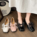 ADVBRIDGE  -  Womens Summer New Fashion Bow Designer Party High Heels PU Leather Elegant Slip-On Women's Square Toe Low Top Shoes Zapatos