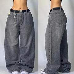 Advbridge 2024 New Fashion Popular Grey Washed Exaggerated Baggy Jeans Y2K Street Vintage Hip-hop Punk Style High Waist Wide Leg Pants