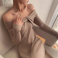 Advbridge Temperament Knitted Dress For Women In Autumn And Winter, High-End Design, Gentle And Unique Style, One Shoulder Slim Fitting Wa