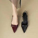 Advbridge 2024 New Summer French Wine Red Pointed Patent Leather Mid-heel Overhead Sandals for Women Retro Skinny Heel Back Empty Shoes