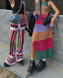 ADVBRIDGE  -  Sexy See Through Knitted Dress Fashion Women Sleeveless Tank Mix Dresses Female Patchwork Elegant Beach Holiday Long Robes