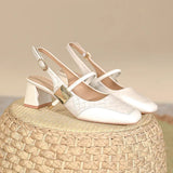 ADVBRIDGE  -  Square toe high-heeled shoes new summer magic buckle straight strap back empty single shoes thick heel toe sandals
