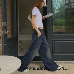 Advbridge - American Vintage Cargo Jeans Women Streetwear Straight Wide Leg Denim Pants Woman Chic Ins Low Waist Baggy Trousers