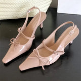ADVBRIDGE  -  Blue Patent Leather High Heels Women Sexy Pointy Toe Bow Decorated Heeled Sandals Summer Elegant Slingbacks Dress Women Pumps