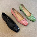 ADVBRIDGE  -  Fashion Designer Dress Shoes Female  Square Toe Pumps Bowknot Shallow Low Heel Office Women Shoes Retro Elegant High Heels Women