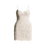 ADVBRIDGE  -  3D Flower Lace Halter Short Dress Crochet Deep V Suspender Cinched Waist Slimming Beach Camisole Women Dresses Sexy Strap Gown