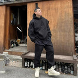 Advbridge Men‘s Wintern outfits Hooded Sweatshirt Men's Autumn Winter Velvet Two-piece Set American Oversize Loose Casual Sweatpants Suit Aesthetic Streetwear Advbridge Men‘s Wintern outfits