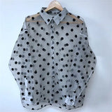 Advbridge Men Clothing Summer Fashion Dot Print Transparent Sunscreen Shirt Y2K Casual Lapel Long Sleeve Loose Thin Tops Camisas De Hombre