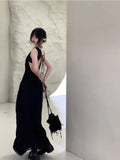 Advbridge Black Camisole Dress For Women In Summer, High-End And Sexy, With A Large Backless Beach Resort Dress