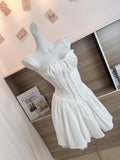 Advbridge Summer Mori Girl Women Bow A-Line Dress Spaghetti Strap Solid Color Frocks Dress Square Neck Party Tunic Korean Preppy Evening
