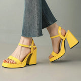 Advbridge Bright Green Yellow Open Toe Patent Leather Classic Summer New Women Shoes Dress Pumps Chunky High Heels Fashion Sandals