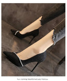 ADVBRIDGE  -  Pure Desire Elegant High Heels Shoes Female Sequin Pointy Fariy Thin Heel Women Shoes Rhinestone Wedding Shoes Korea New Summer