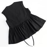 ADVBRIDGE  -  Black Elegant Summer Suits For Women New V Neck Lace-up Sleeveless Tank Top+Ruffle Trouser Fashion Casual Pants Sets 2 Piece Set
