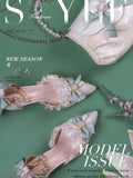 Advbridge Gorgeous Elegant Retro Court Style Cosplay Lolita Victorian Girl Lace Ruffled Pearl Gem Bow Pointed 7cm High Heeled Shoes