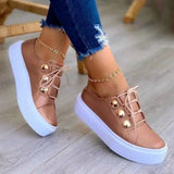 ADVBRIDGE  -  White Shoes Women 2025 Fashion Round Toe Platform Shoes Size 43 Casual Shoes Women Lace Up Flats Women Loafers Zapatos Mujer