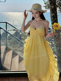 ADVBRIDGE  -  Yellow Backless Suspender Dress Female 2025 Summer Bohemian Seaside Holiday Beach Long Dress