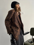 Advbridge Women Leopard Print Big Size Casual Blazer New Lapel Long Sleeve Loose Fit Jacket Fashion Tide Spring Autumn 2024