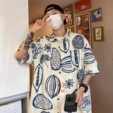 Advbridge Print Shirts Men Fashion Streetwear Handsome Summer Half Sleeve Turn-down Collar Korean Style Teenagers Popular Youthful Hipster