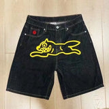 Advbridge Y2k Streetwear Jean Shorts Gym Shorts for Men Casual Fashion Aesthetics Pattern Print Loose Sweatpant Gothic Black Denim Shorts