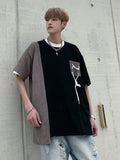 ADVBRIDGE  -  American Retro Patchwork Trendy Cotton T-shirt Men Summer Loose Short Sleeve Tops Harajuku Y2k Vintage Water Washing Tee Q74