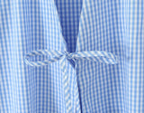 ADVBRIDGE  -  Blue Plaid Shorts 2 Piece Set V Neck Puff Sleeveless Lace-up Crop Blouse+Shorts Simple Casual Fashion Summer Suits For Women New