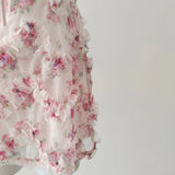 ADVBRIDGE  -  Cute Sleep Dress Lolita Night Women Sleepwear Small Chest Hollow Out Flower Lace Mesh Suspender Nightdress with Panty Pajama Set