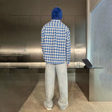 Advbridge 2024 Spring New Simple Versatile Fashionable Blue Houndstooth Woolen Shirt Style Genderless Casual Unisex Long-Sleeved Shirt