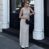 Advbridge Black White Striped Knitted Beach Dress Women Elegant Casual Sleeveless Loose Long Dresses Summer Holiday Vacation Outfits 2024