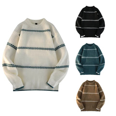 Advbridge Men's Autumn Winter High Street Round Neck Striped Knitted Pullovers Sweater High Quality Vintage Slim Fit Unisex Streetwear