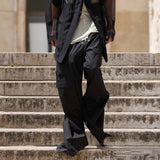 Advbridge Wide Leg Drawstring Black Cargo Pants Unisex Straight Baggy Casual Overalls Men's Streetwear Loose Oversized Trousers
