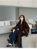 Advbridge Lautaro Autumn Winter Long Luxury Elegant Chic Soft Thick Warm Brown Hairy Faux Mink Fur Coat Women V Neck Fluffy Overcoat 2024