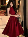 Advbridge France Vintage Halter Evening Party Long Dresses for Women Solid Sleeveless A-line Princess Wedding Prom Robe New Spring Vestido