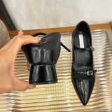 ADVBRIDGE  -  Summer New Pointed Shallow Mouth Coarse Follow Up Shoes for Women with One Word Strap Mary Jane Shoes with Inner High Heels
