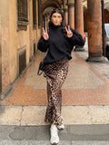 Advbridge High Waist Leopard Print Trumpet Maxi Skirt Women Spring Summer Long Satin Skirt Faldas Mujer 2024 Side Zip Party Skirt