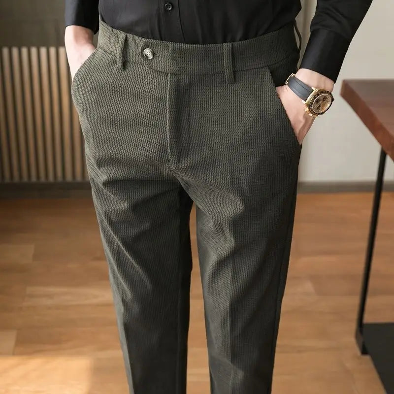 Advbridge -  Men's Autumn Winter New Korean Business Casual Slim Trousers Male Long Straight Suit Pants Men Formal Corduroy Pants H375