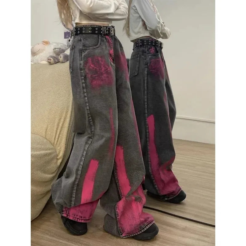 Advbridge Y2k Vintage Gothic Women Purple Jeans Oversized High Waist Wide Leg Denim Pants Hip Hop Streetwear Japanese 2000s Style