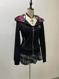 Advbridge Autumn/Winter Vintage Black Letter Slim Fit Hoodies Skulls Element Zip Up Cotton Sweatshirts Waist Tight Top Coat Hoodie