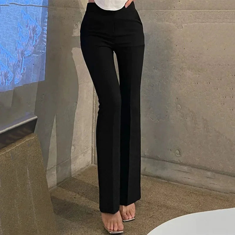 ADVBRIDGE  -  Korea High Waist Women Casual Pants Y2K Elegant Office Lady Slim Flared Pants Fashion Solid Streetwear All Match Female Trousers