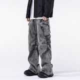 Advbridge Fashion Male Cargo Style Big Pockets Loose Jeans Trousers Men Casual Long Pant Youth Streetwear Distressed Denim Pants