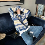 Advbridge Knitted Sweater Women's Heavy Industry Hook Flower Sweater Coat Striped Design Cardigan Women