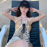 Advbridge Retro Leopard Print Spicy Girl Dress For Women's 2024 Summer New French Camisole Vest Vacation Beach Skirt